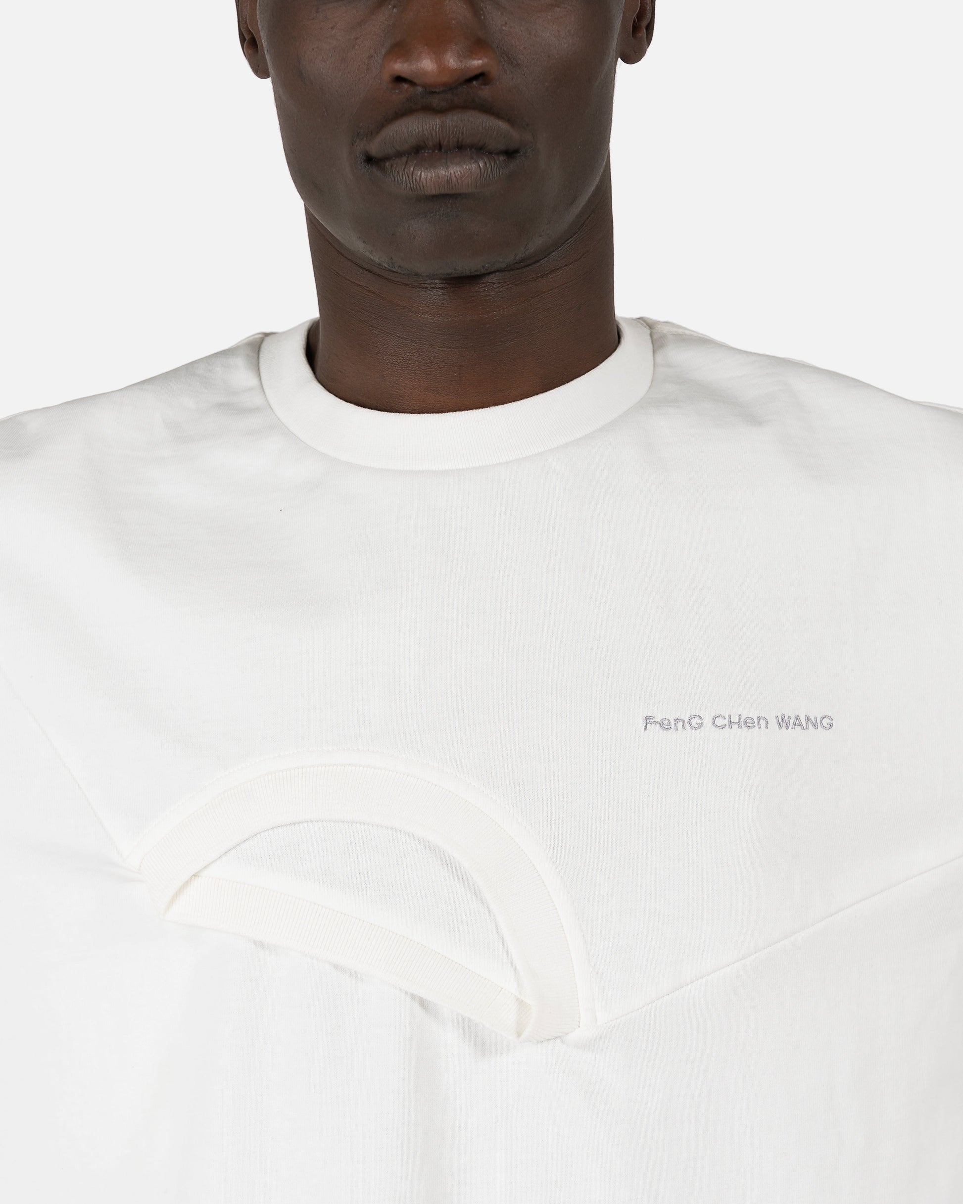 Feng Chen Wang Men's T-Shirts Panelled Collar T-Shirt in White