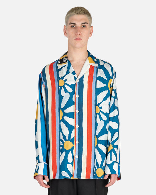 Marni Men's Shirts Patchwork Print Viscose Jacquard Shirt in Blue