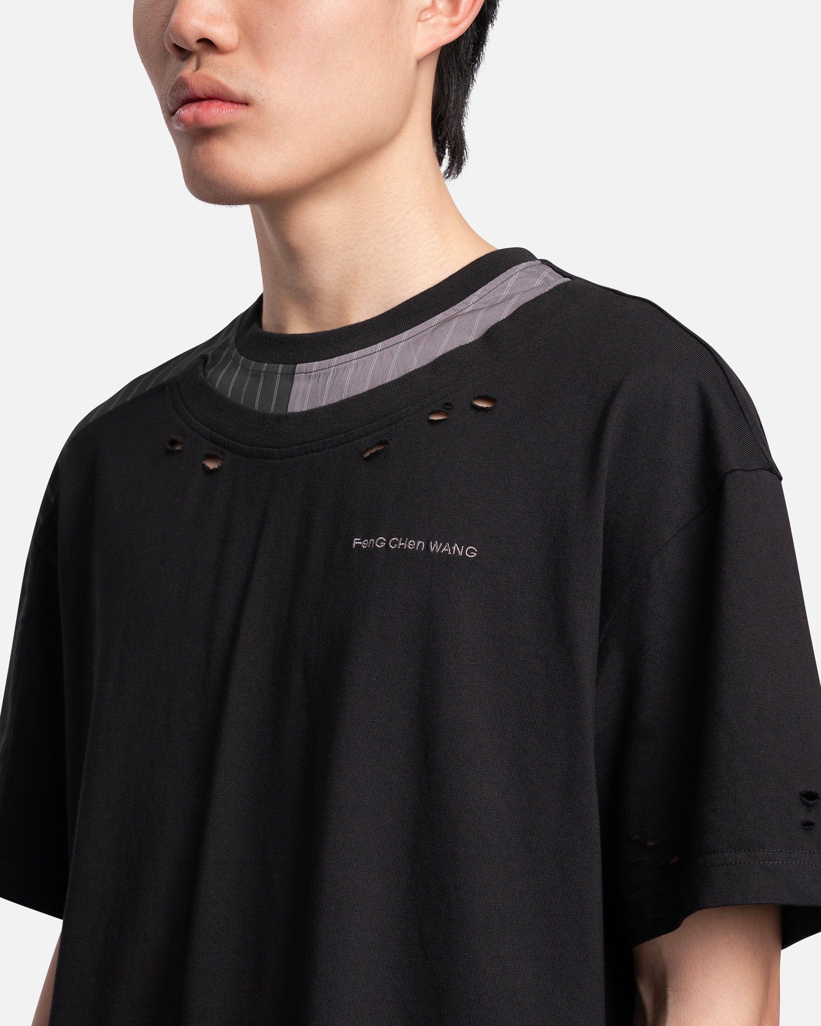 Feng Chen Wang Men's T-Shirts Patchwork Striped T-Shirt in Black