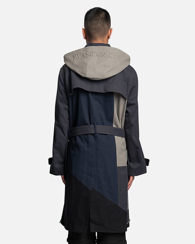 JW Anderson Men's Coat Patchwork Trench Coat in Black/Grey