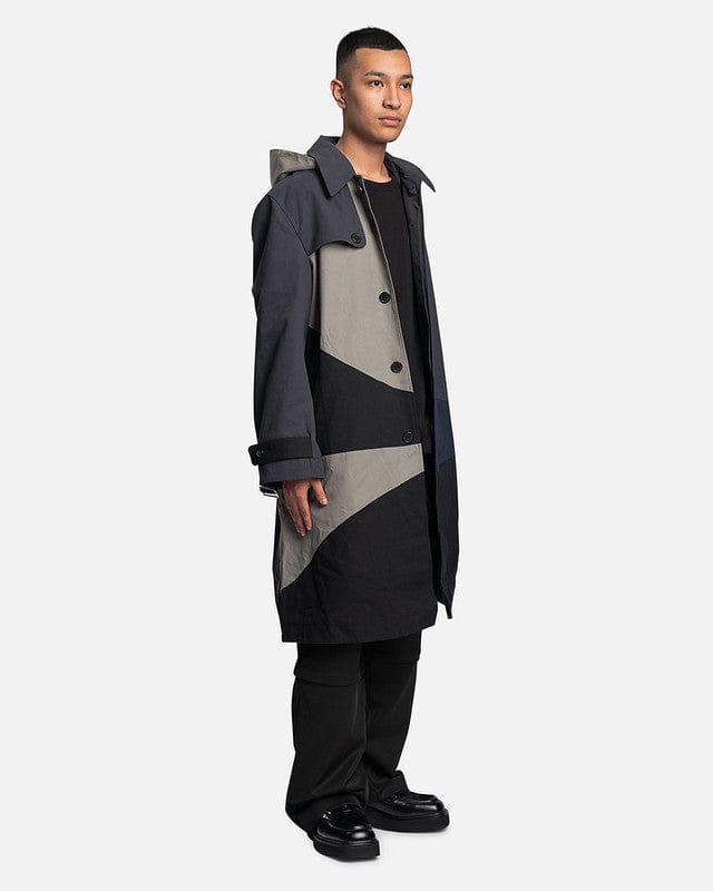 JW Anderson Men's Coat Patchwork Trench Coat in Black/Grey