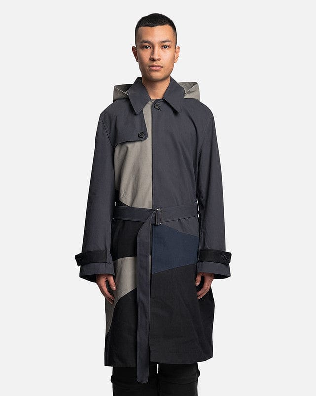 JW Anderson Men's Coat Patchwork Trench Coat in Black/Grey