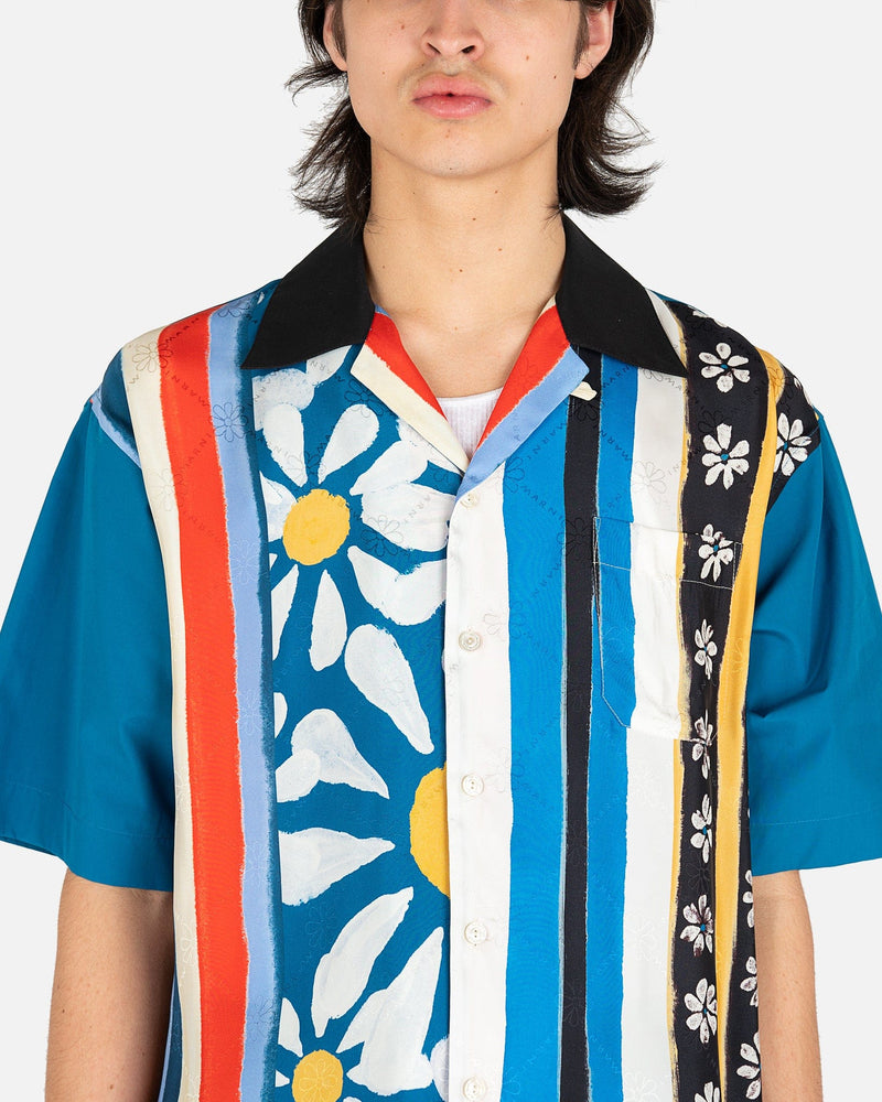Marni Men's Shirts Patchwork Viscose Jacquard Shirt in Blue