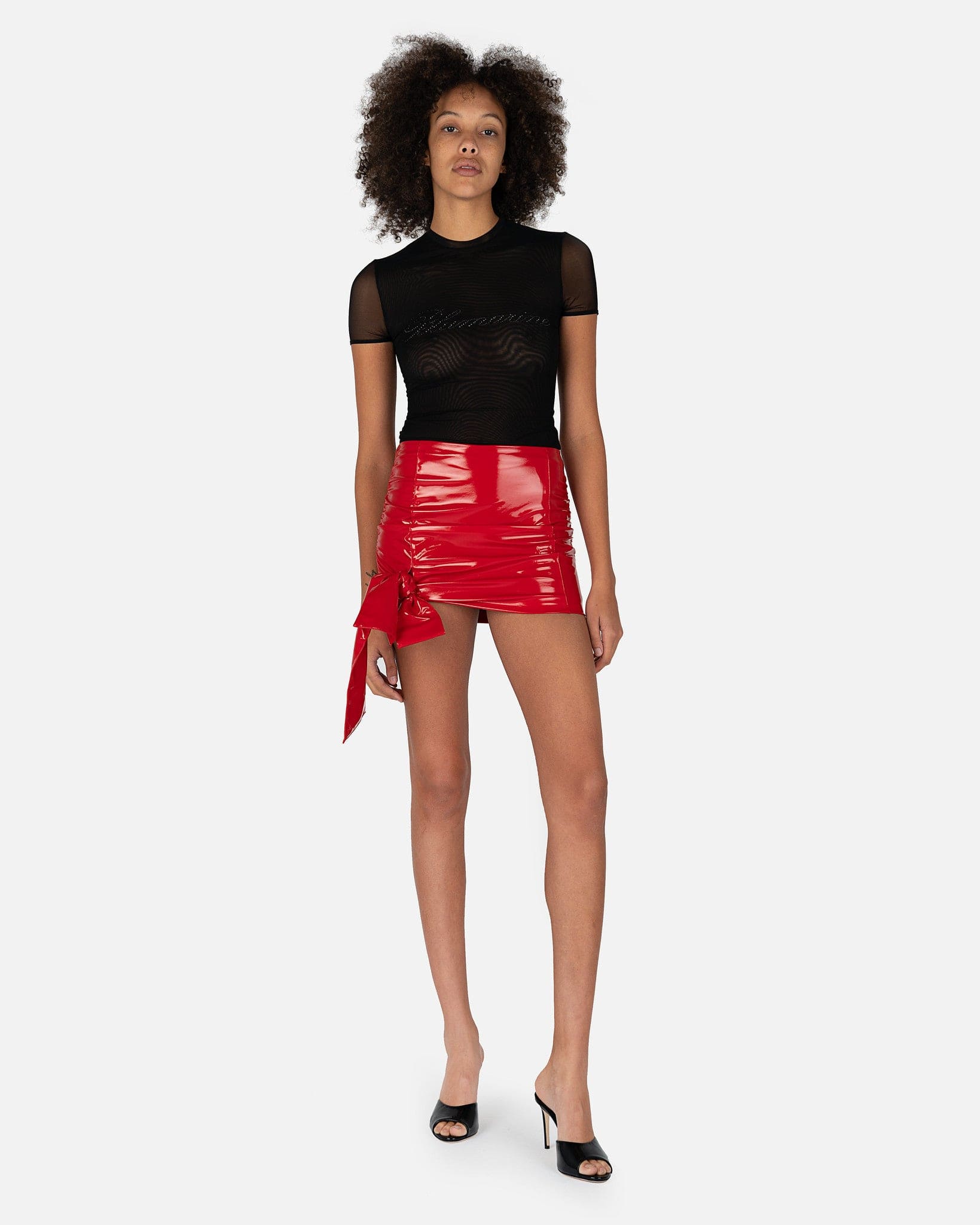 Blumarine Women Skirts Patent Mini Skirt with Bow in Red
