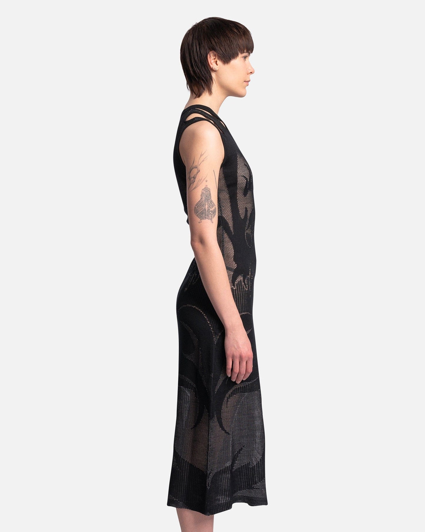 Feng Chen Wang Women Dresses Phoenix Transparent Jacquard Dress in Black