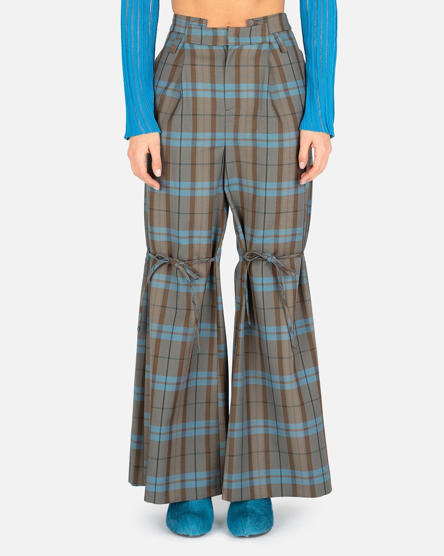 Andersson Bell Women Pants Piccadilly Knee-Tie Check Trousers in Blue/Brown