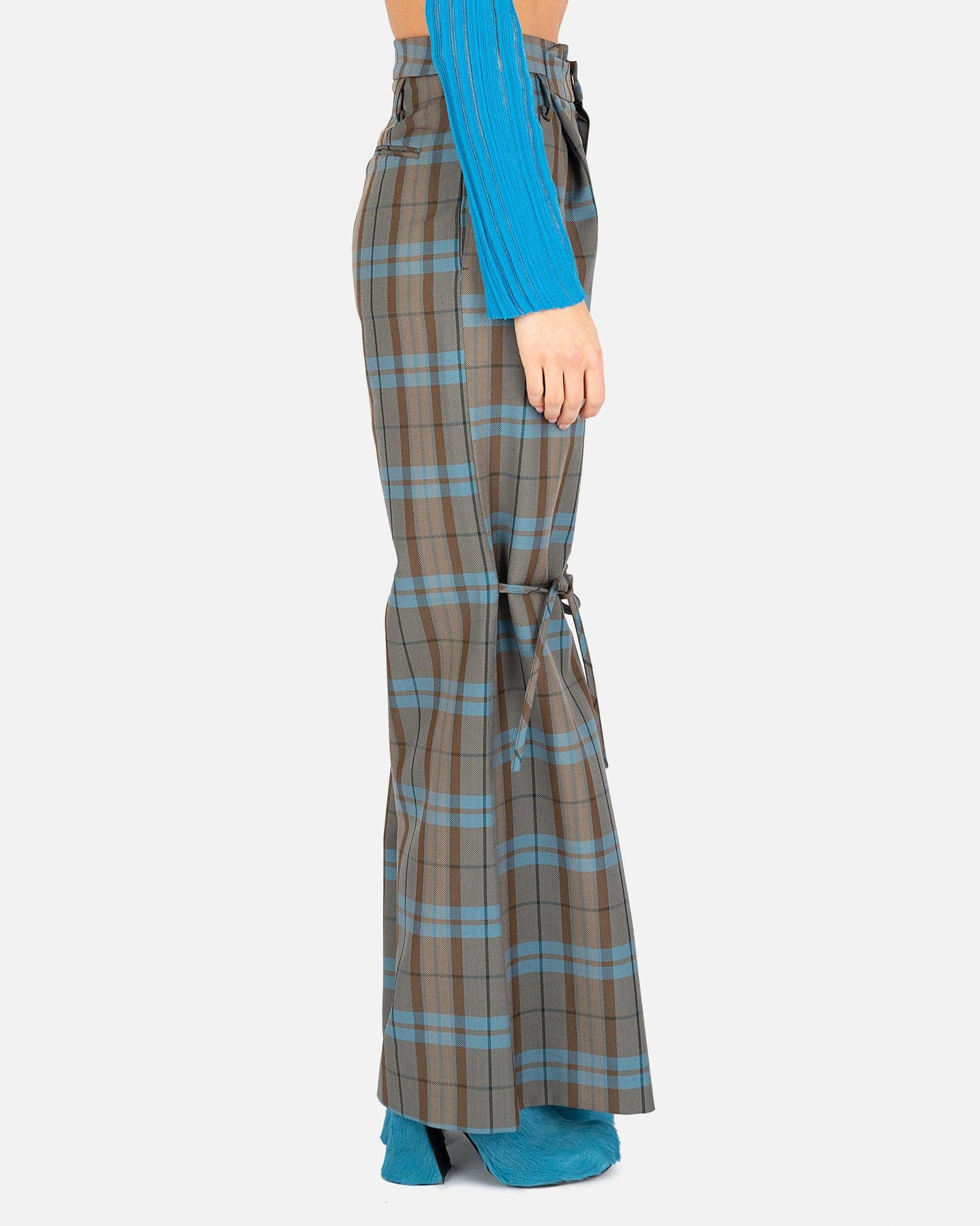 Andersson Bell Women Pants Piccadilly Knee-Tie Check Trousers in Blue/Brown