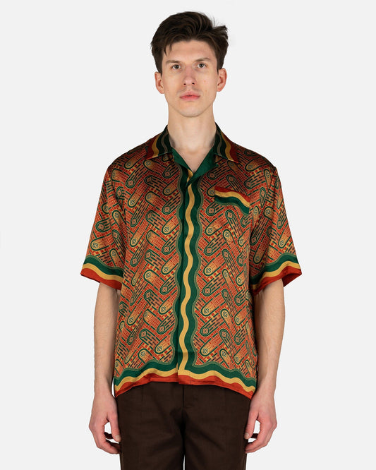 Casablanca Men's Shirts Ping Pong Monogram Cuban Collar Shirt in Burgundy
