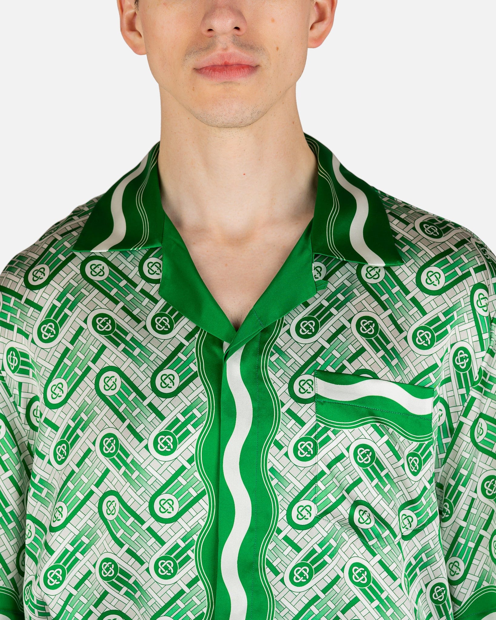 Casablanca Men's Shirts Ping Pong Monogram Cuban Collar Shirt in Green