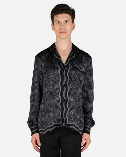 Casablanca Men's Shirts Ping Pong Monogram Long Sleeve Silk Pyjama Shirt in Black