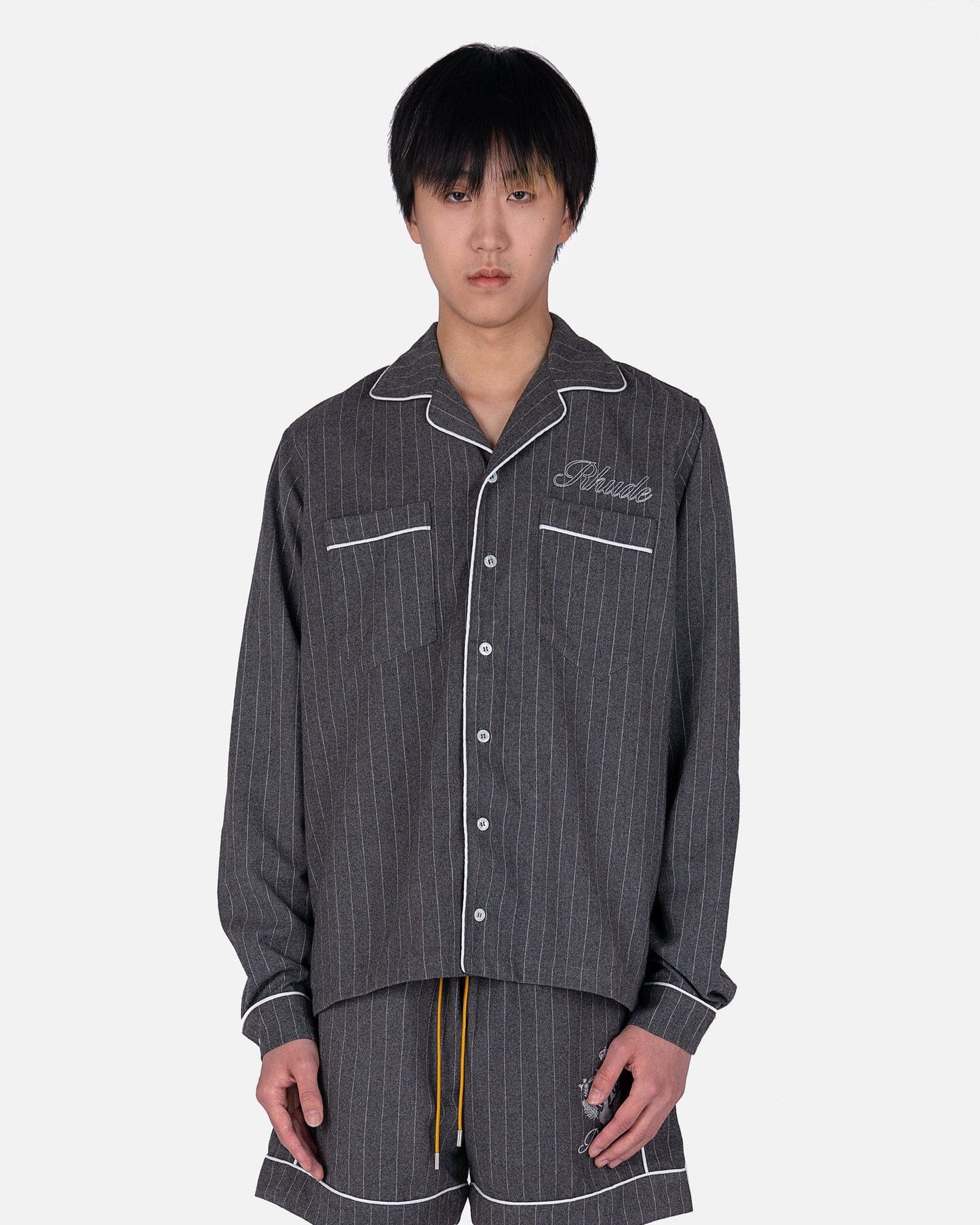 Rhude Men's Shirt PJ Long Sleeve Shirt in Grey Stripes