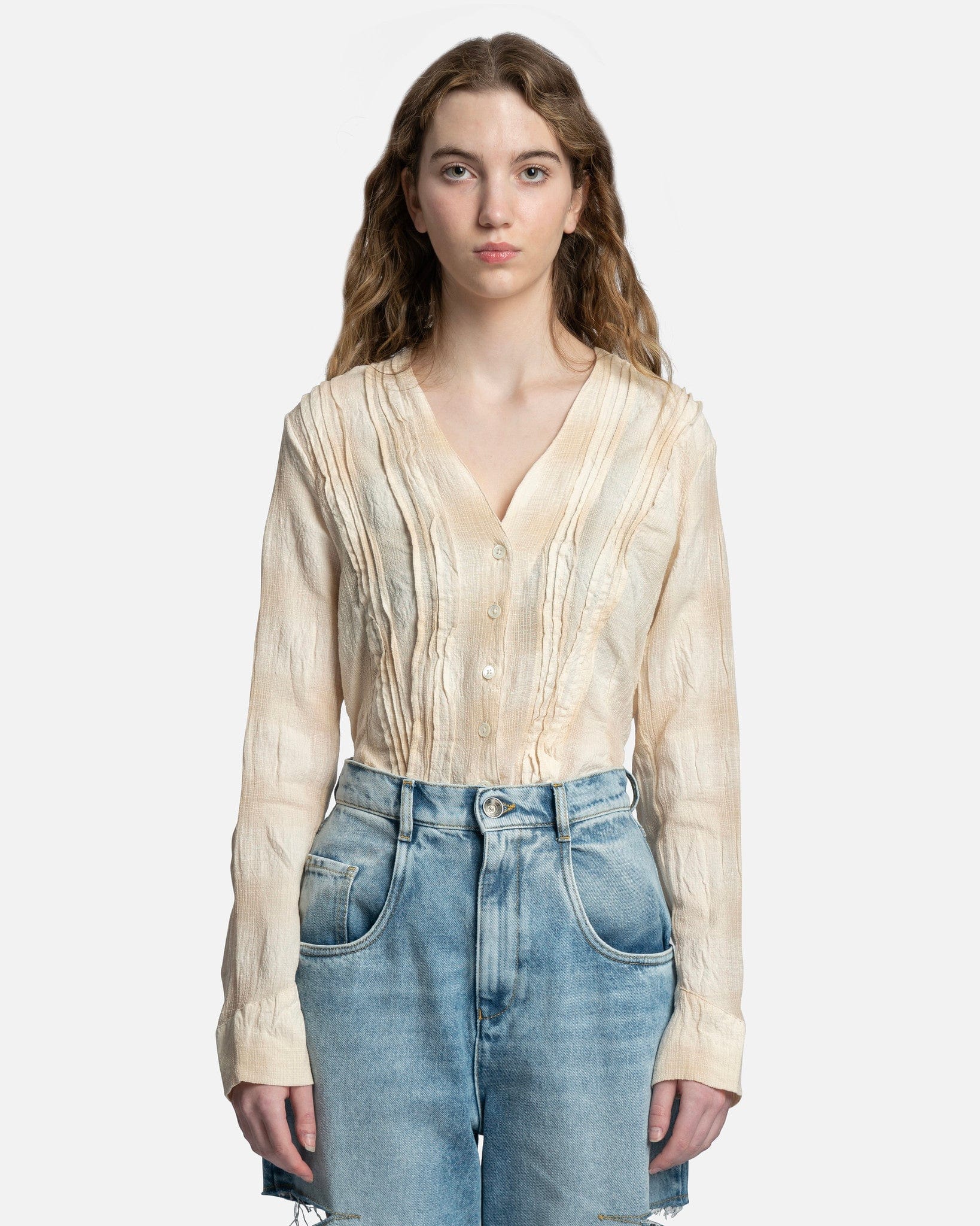 Pleated Blouse in Naturelle Spectral Check – SVRN