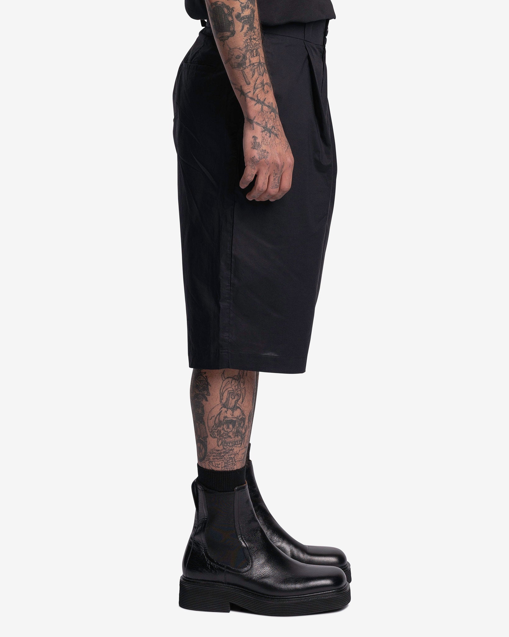 Willy Chavarria Men's Shorts Pleated Work Shorts in Black