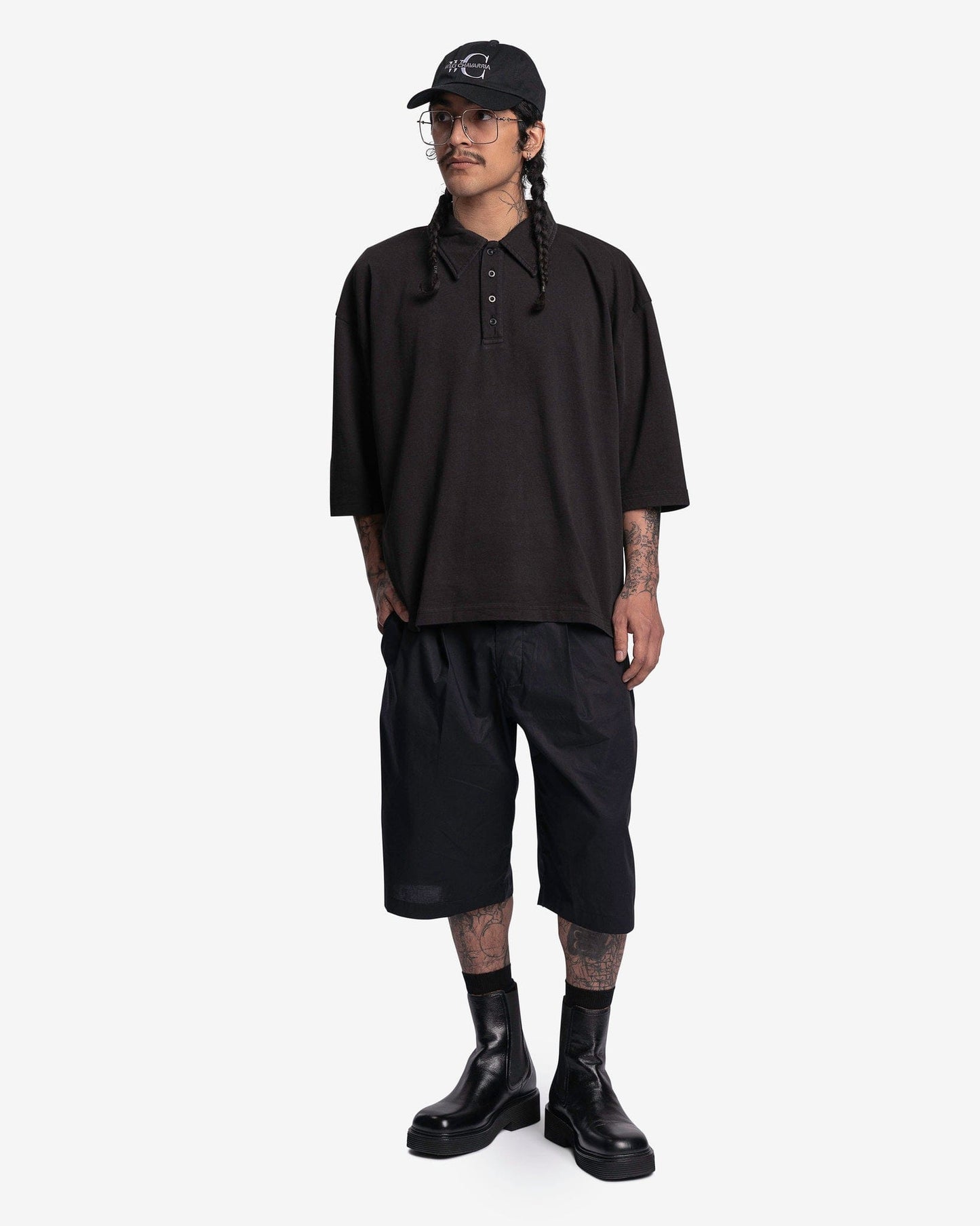 Willy Chavarria Men's Shorts Pleated Work Shorts in Black