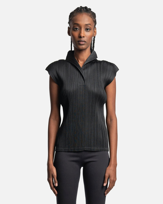 Pleats Please Issey Miyake Women Tops Pleats Polo in Black