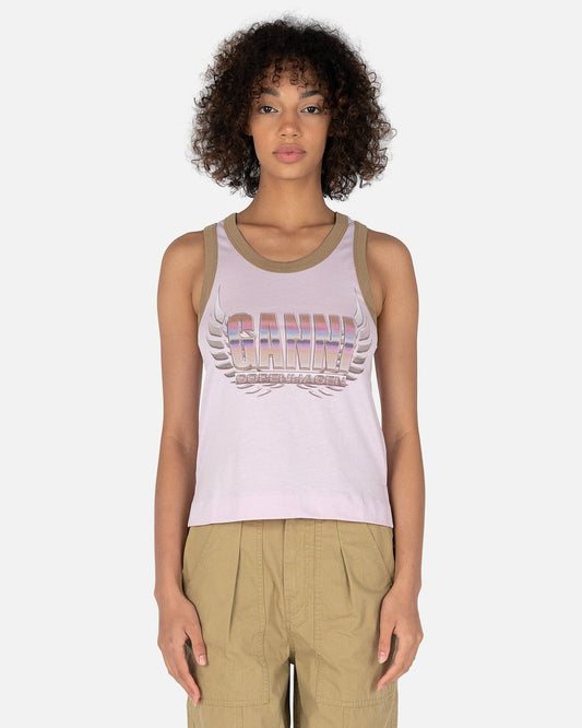 Ganni Women T-Shirts Printed Cotton Jersey in Winsome Orchid