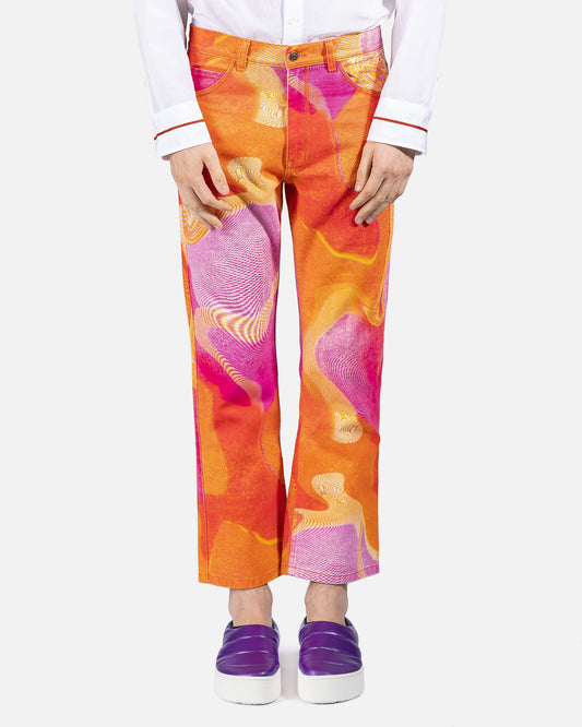 ERL Men's Jeans Printed Denim Pants in Pink/Orange