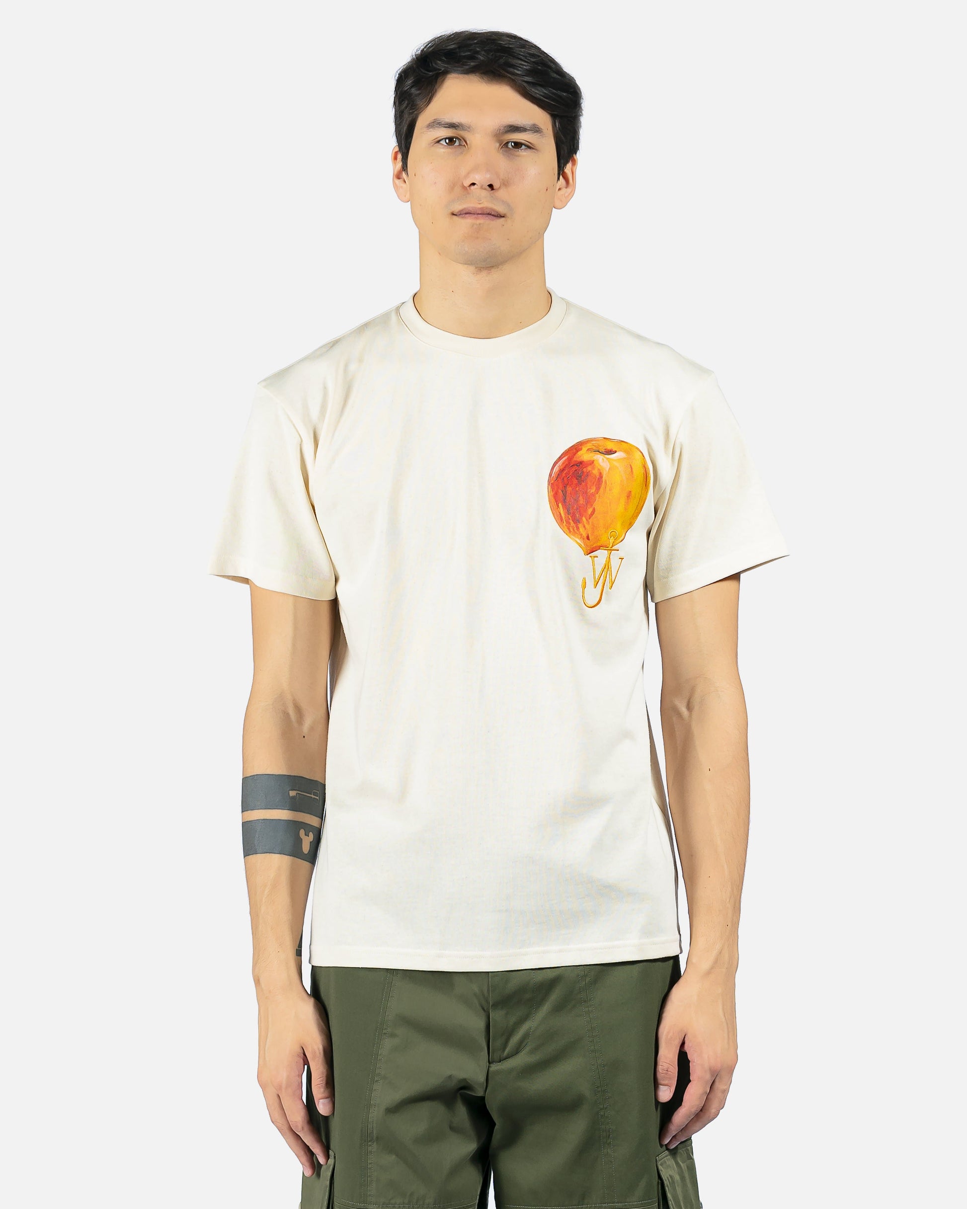 JW Anderson Men's T-Shirts Printed Peach Logo Tee in Off-White