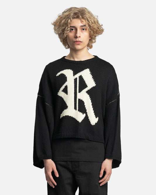 Raf Simons Men's Sweater R Jacquard Bulky Knit Sweater in Black