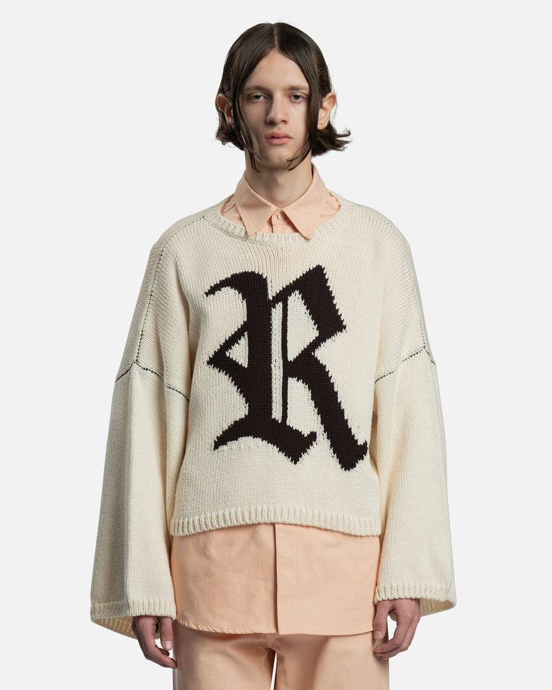 Raf Simons Men's Sweater R Jacquard Bulky Knit Sweater in Pearl
