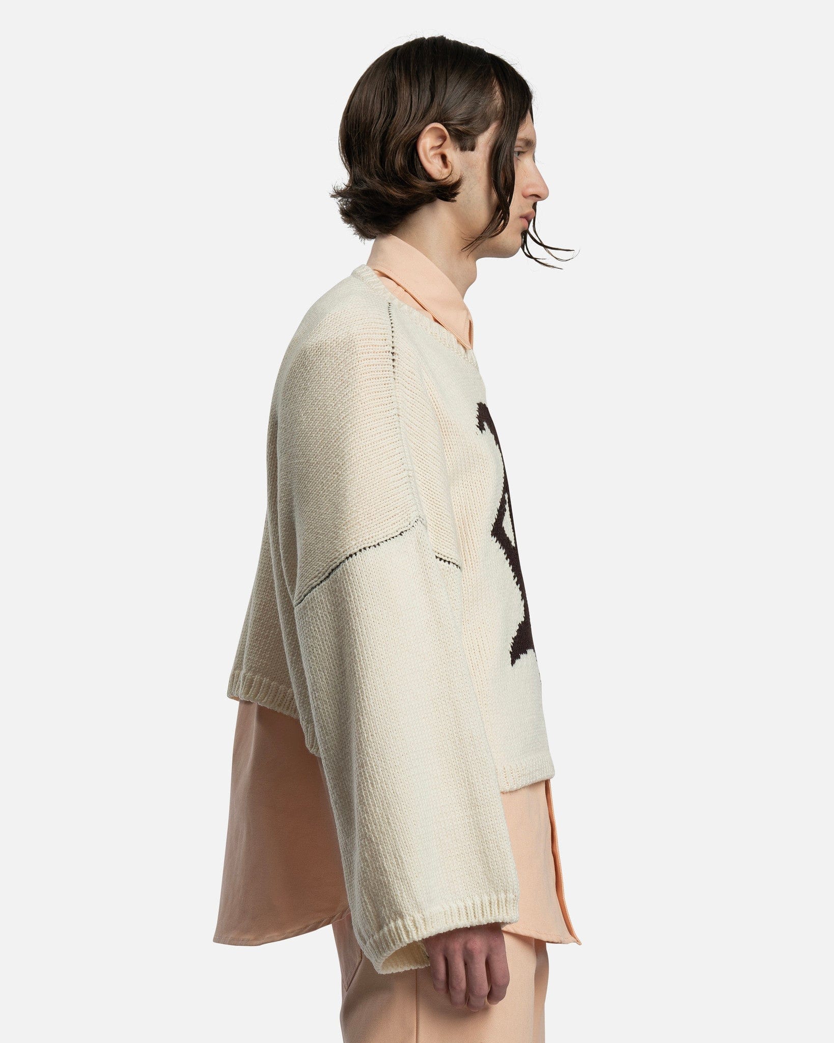 Raf Simons Men's Sweater R Jacquard Bulky Knit Sweater in Pearl
