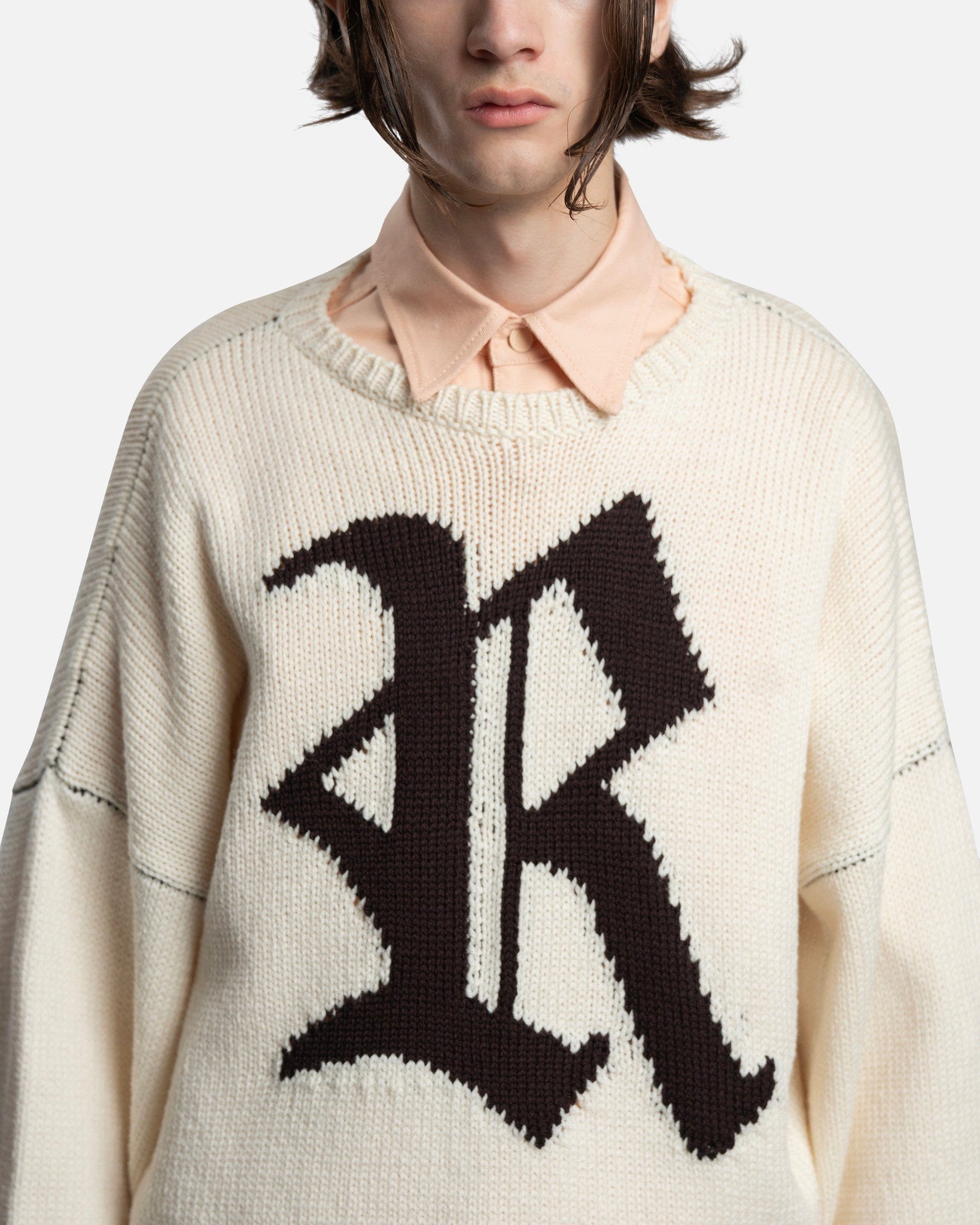 R Jacquard Bulky Knit Sweater in Pearl – SVRN