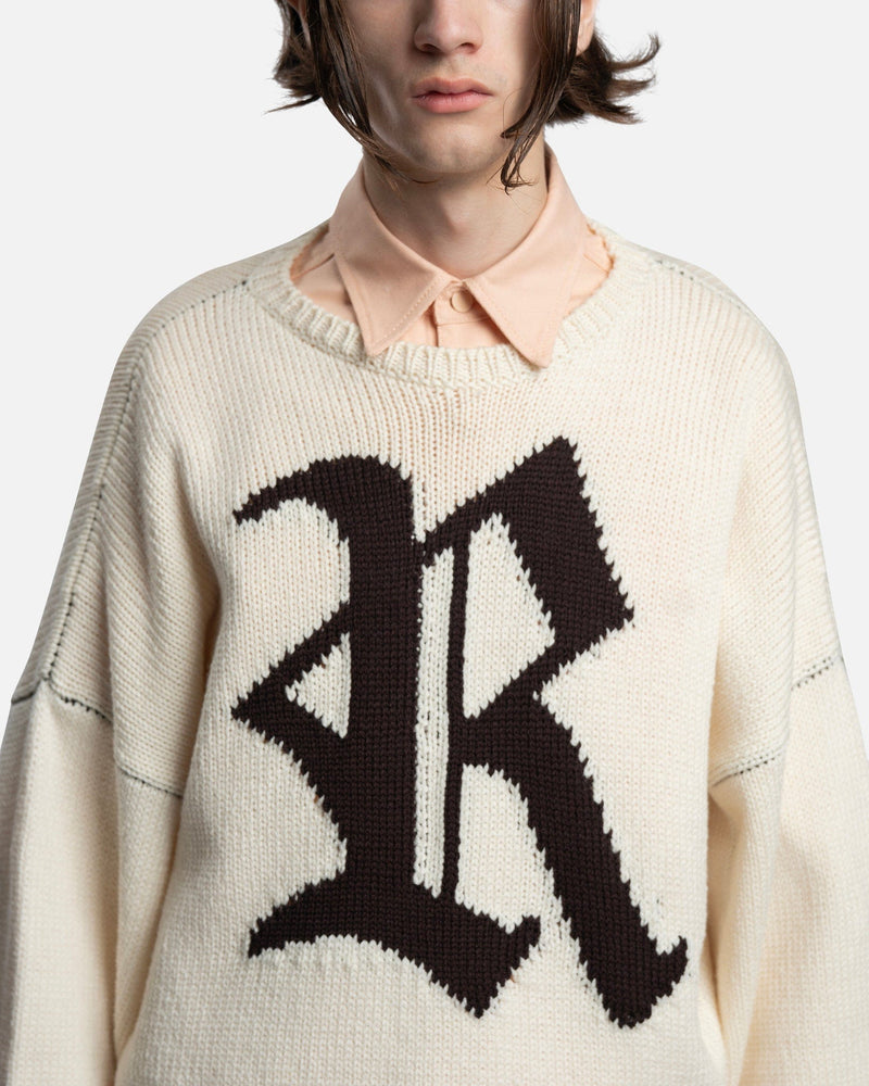 Raf Simons Men's Sweater R Jacquard Bulky Knit Sweater in Pearl
