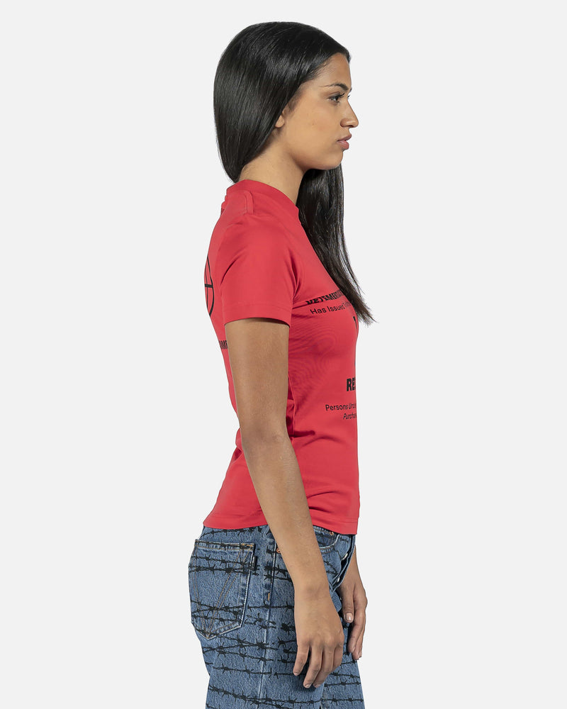 VETEMENTS Women T-Shirts Restricted Fitted Shirt in Red