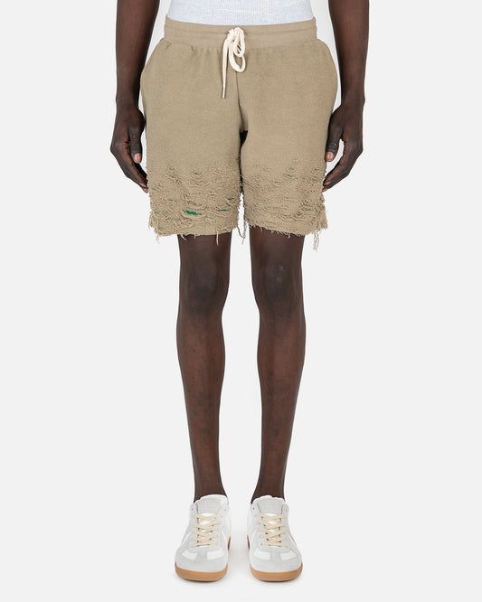 John Elliott Men's Shorts Reverse Burn-Out Shorts in Shark Green