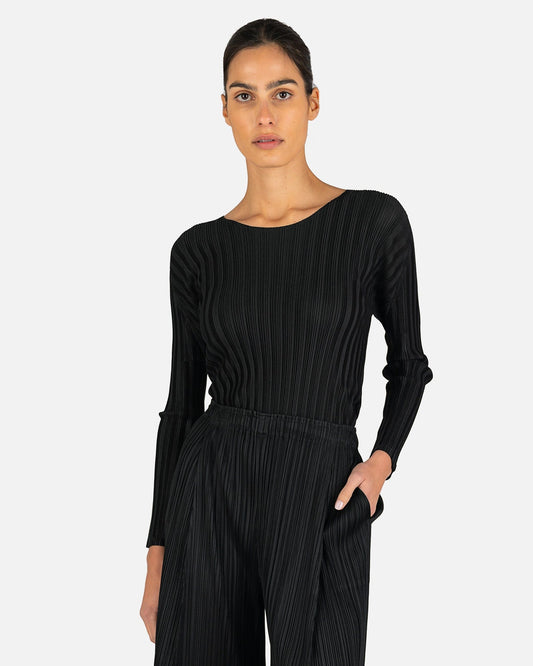 Pleats Please Issey Miyake Women Tops Rib Pleats Basic in Black