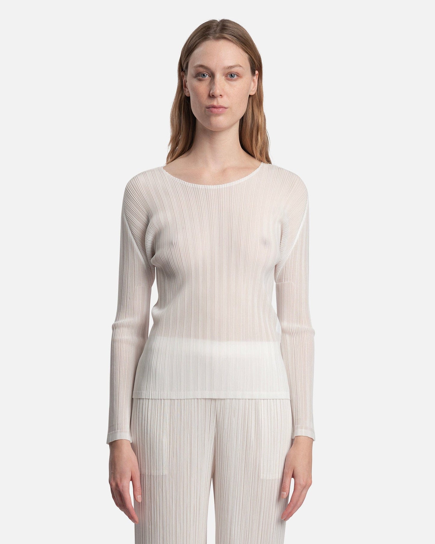 Pleats Please Issey Miyake Women Tops Rib Pleats Basics in White