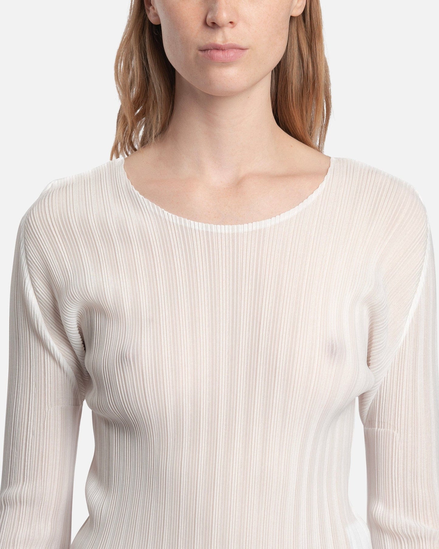 Pleats Please Issey Miyake Women Tops Rib Pleats Basics in White