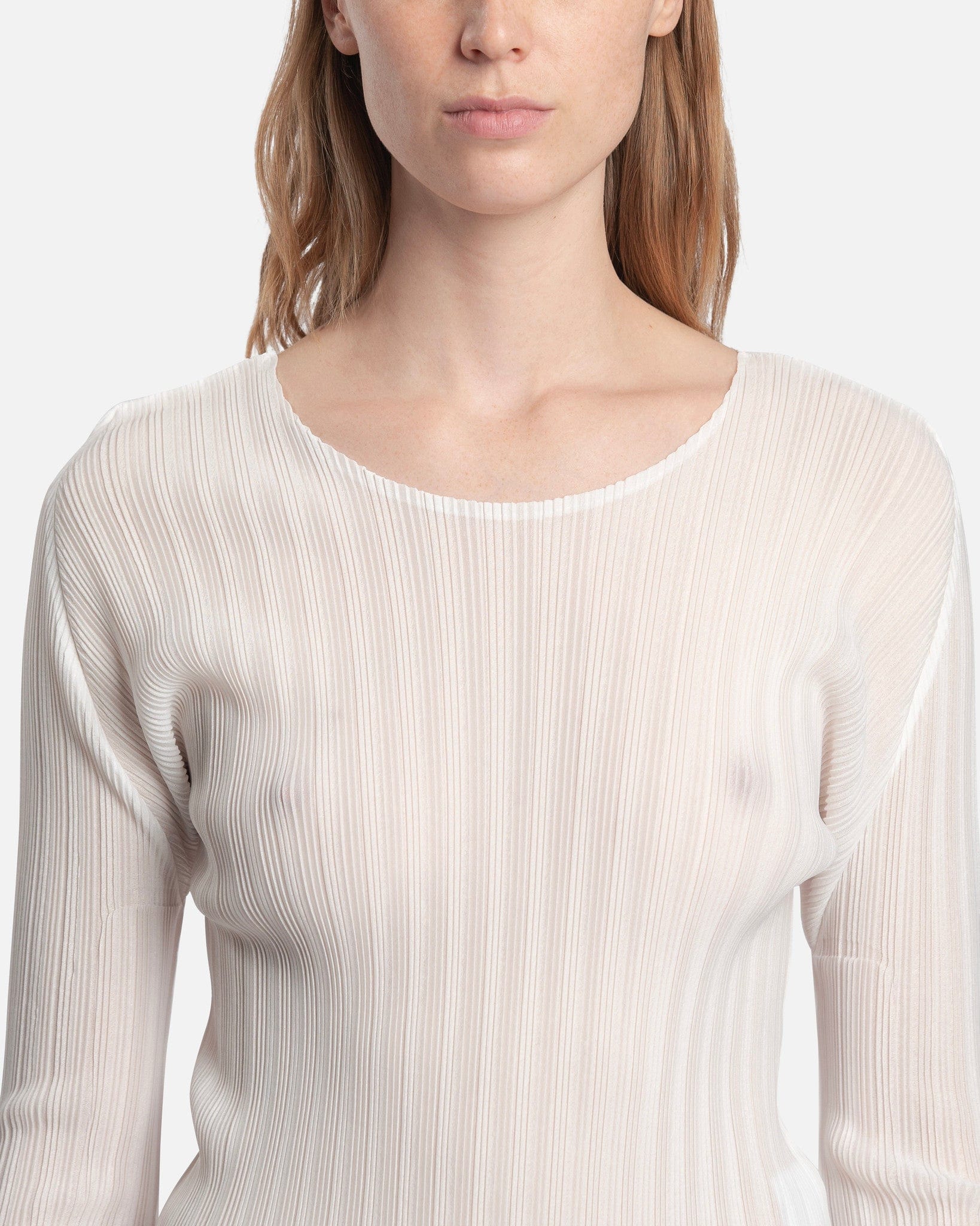 Pleats Please Issey Miyake Women Tops Rib Pleats Basics in White