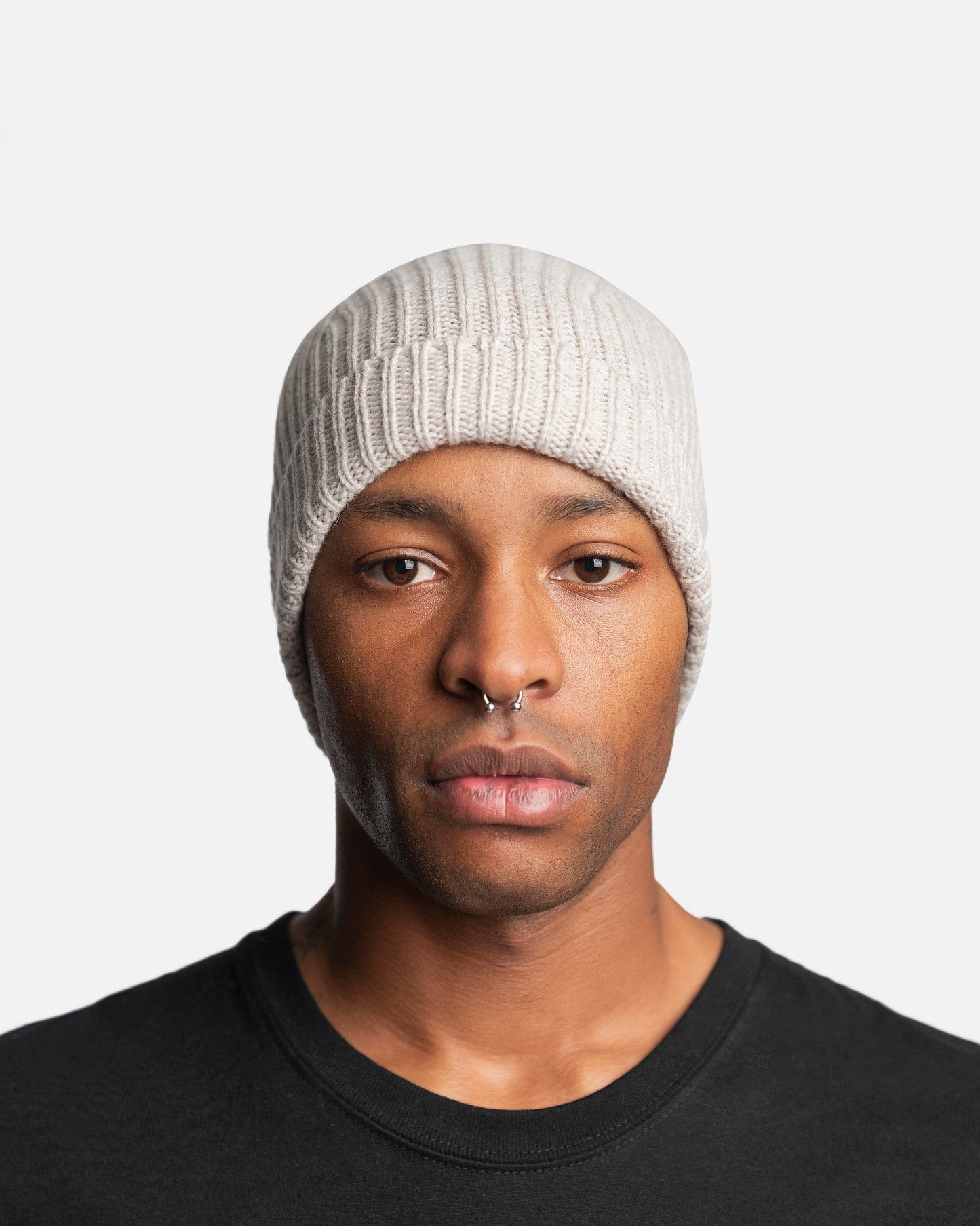 Rick Owens Men's Hats Ribbed Beanie in Pearl