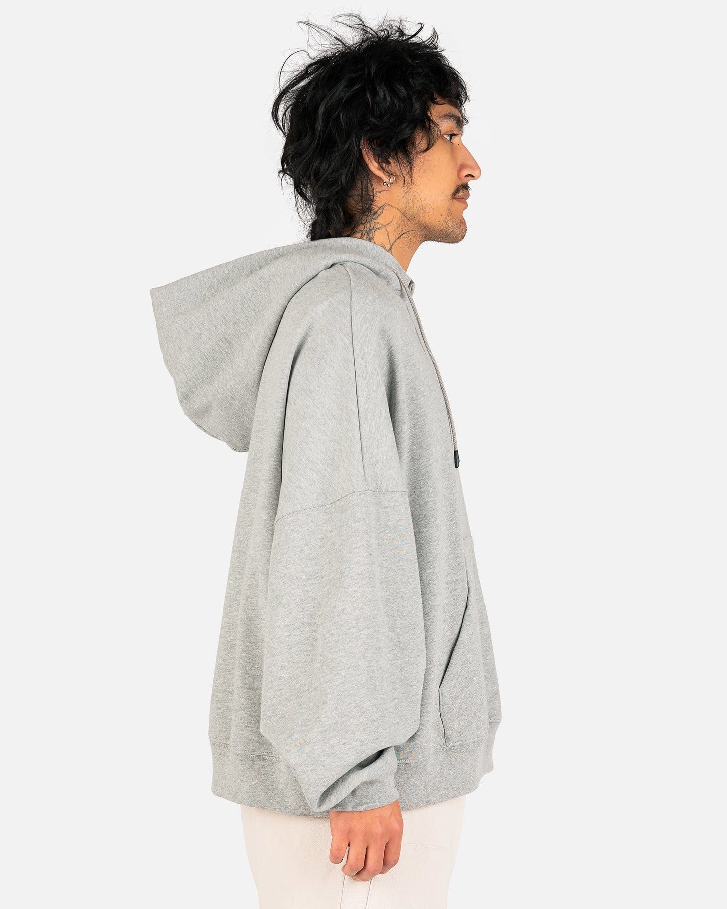 Willy Chavarria Ripped Neck Bomber Hoodie in Heather Grey