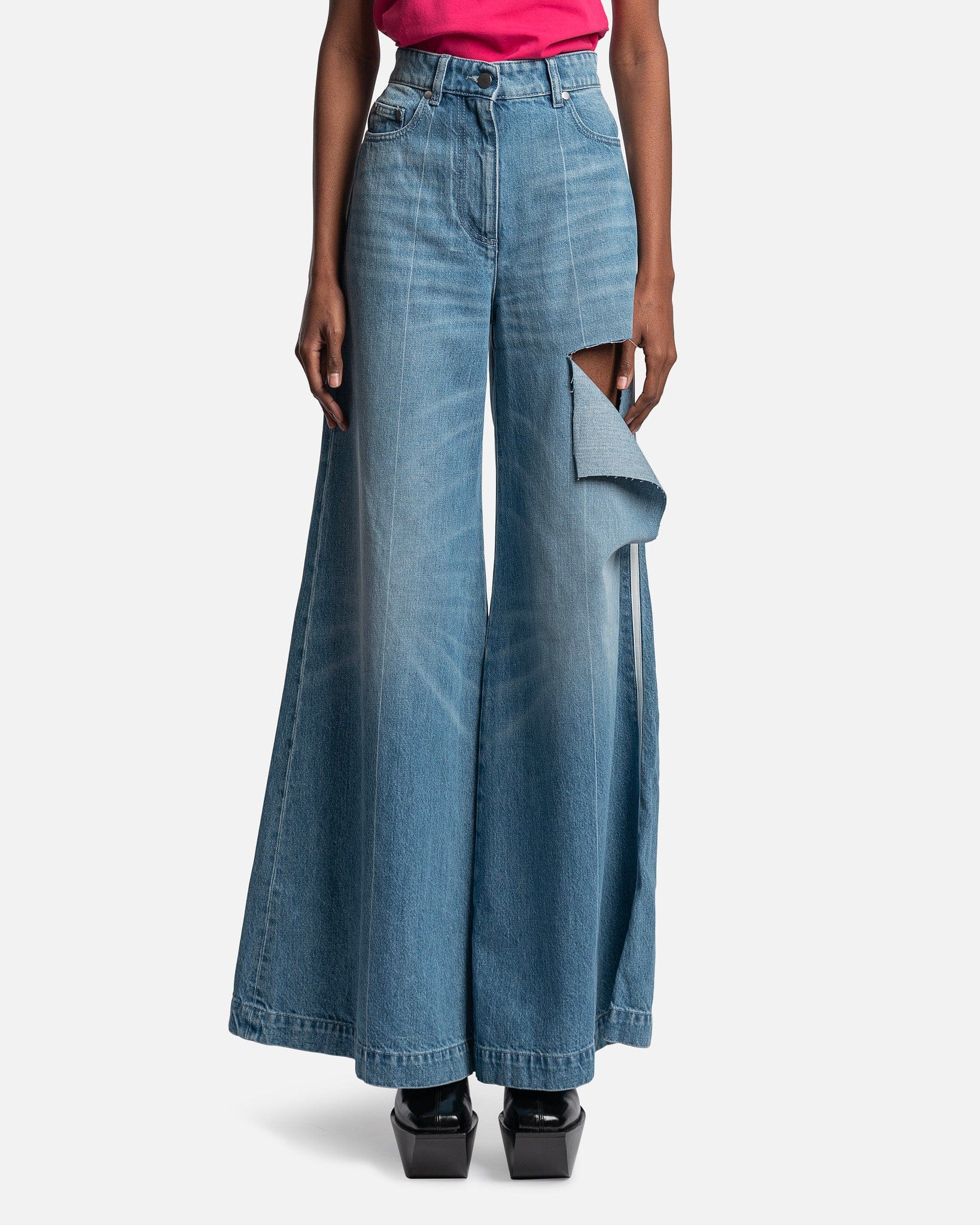Powder Blue Jean Ripped Wide Leg Jeans in Powder Blue – SVRN