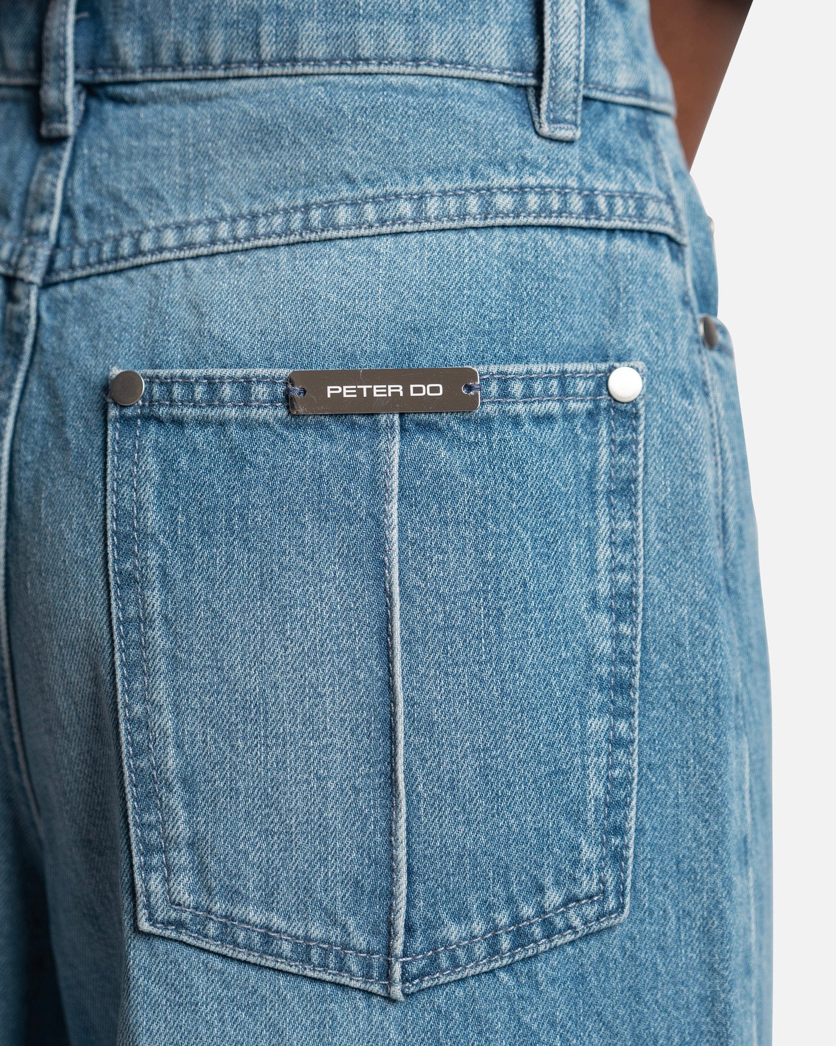 Peter Do Women Pants Ripped Straight Leg Jeans in Powder Blue