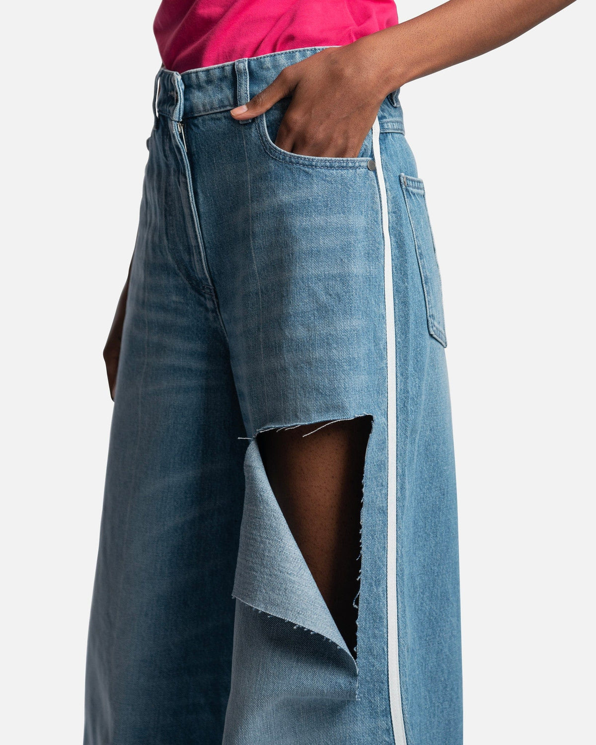 Powder Blue Jean Ripped Wide Leg Jeans in Powder Blue – SVRN