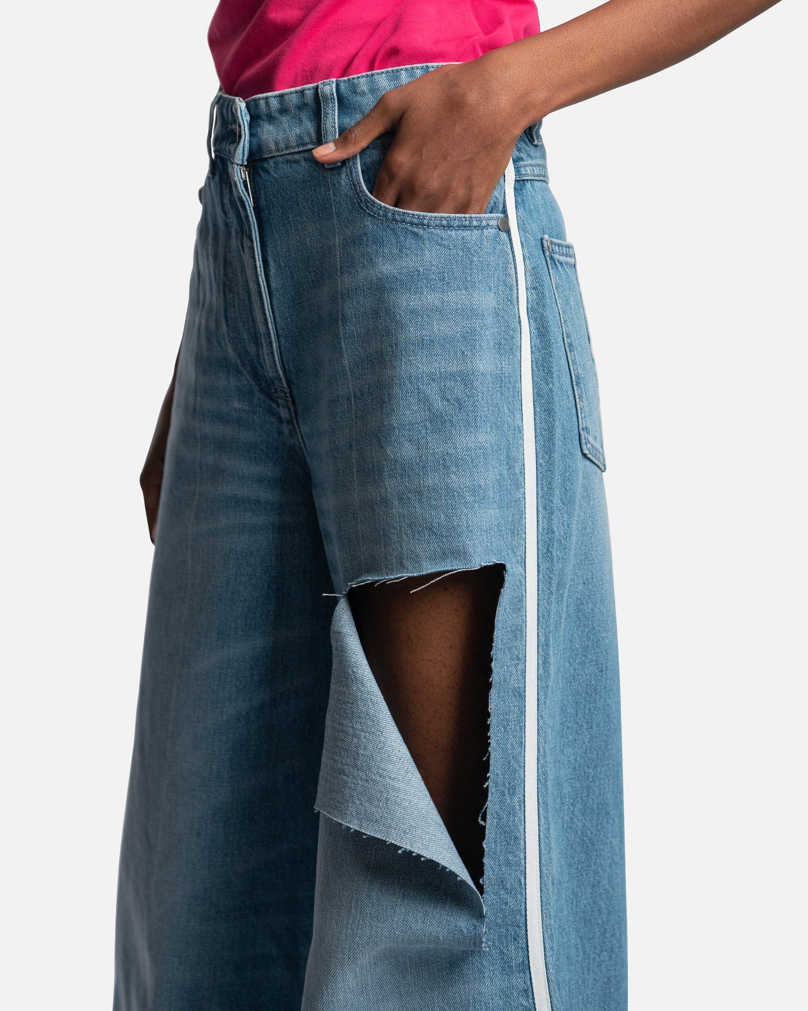 Peter Do Women Pants Ripped Straight Leg Jeans in Powder Blue