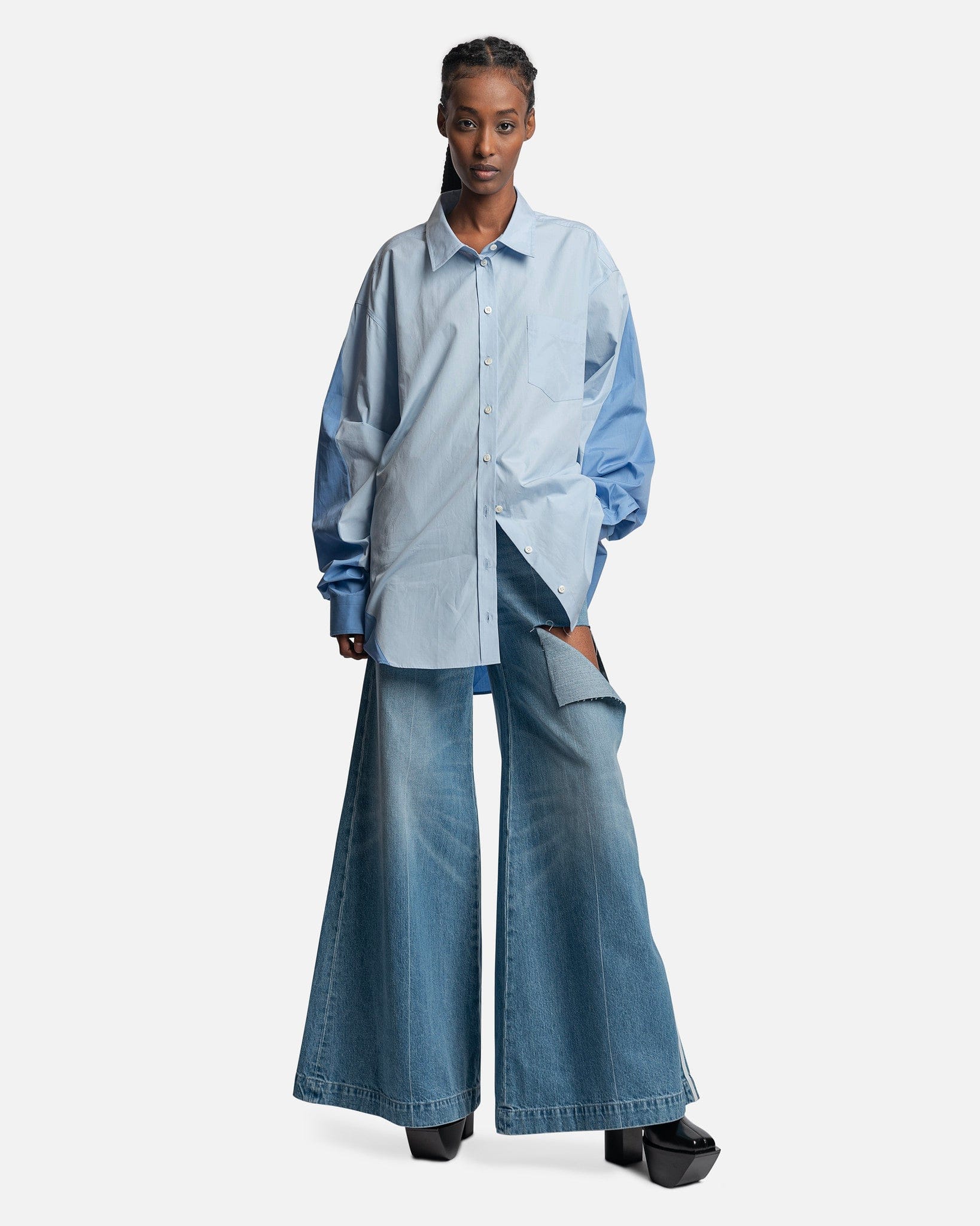Peter Do Women Pants Ripped Straight Leg Jeans in Powder Blue