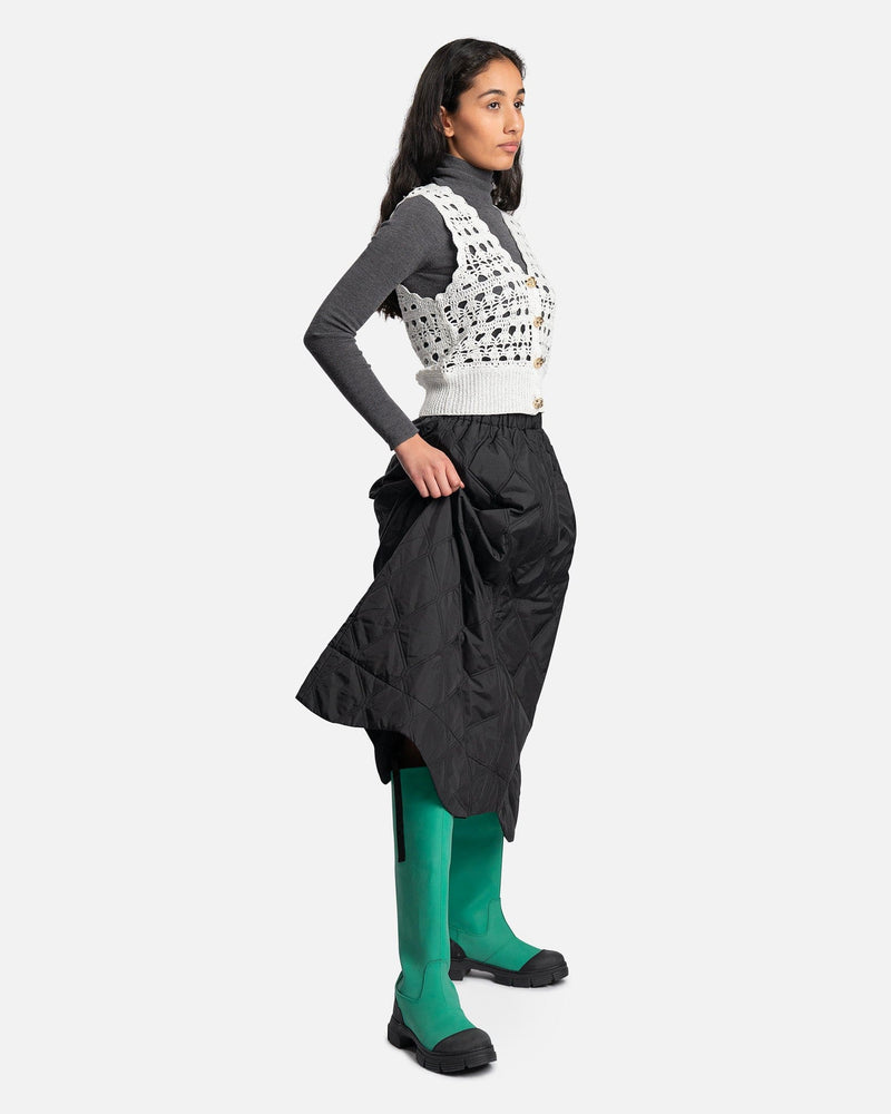 Ganni Women Skirts Ripstop Quilt Wavy Hem Skirt in Black