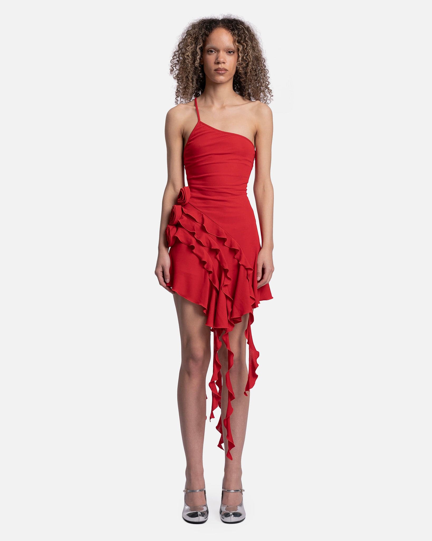 Blumarine Women Dresses Ruffled Asymmetric Dress in Lipstick Red