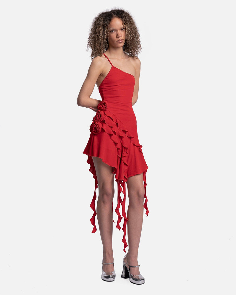 Blumarine Women Dresses Ruffled Asymmetric Dress in Lipstick Red