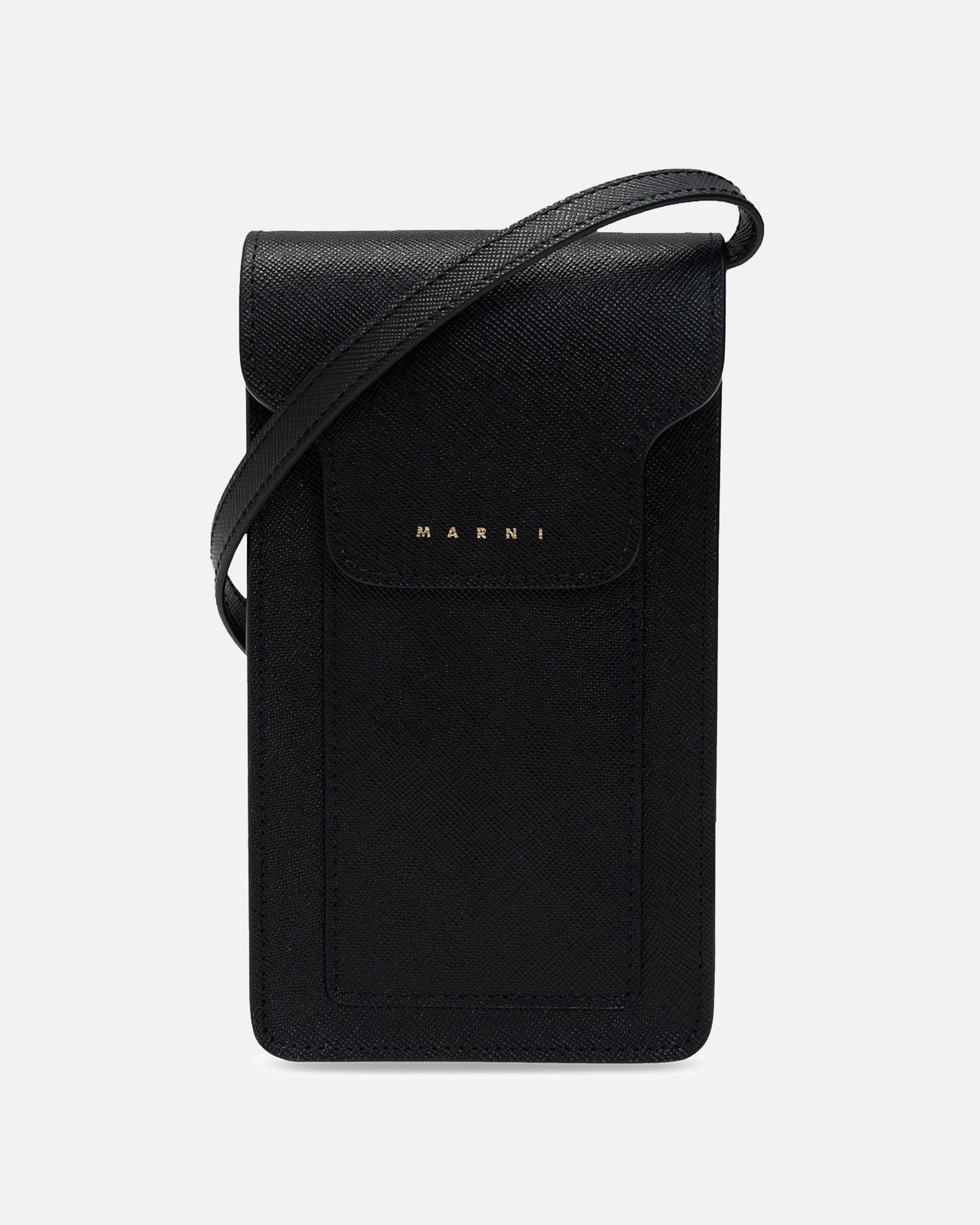 Marni Leather Goods Saffiano Leather Phone Case in Black