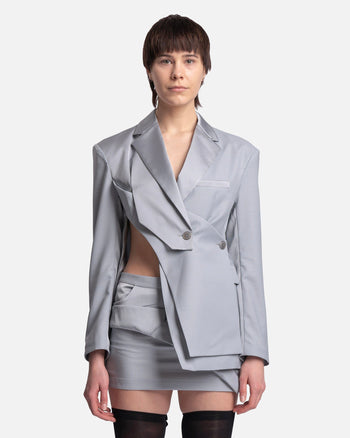 Feng Chen Wang Women Jackets Satin Deconstructed Blazer in Grey