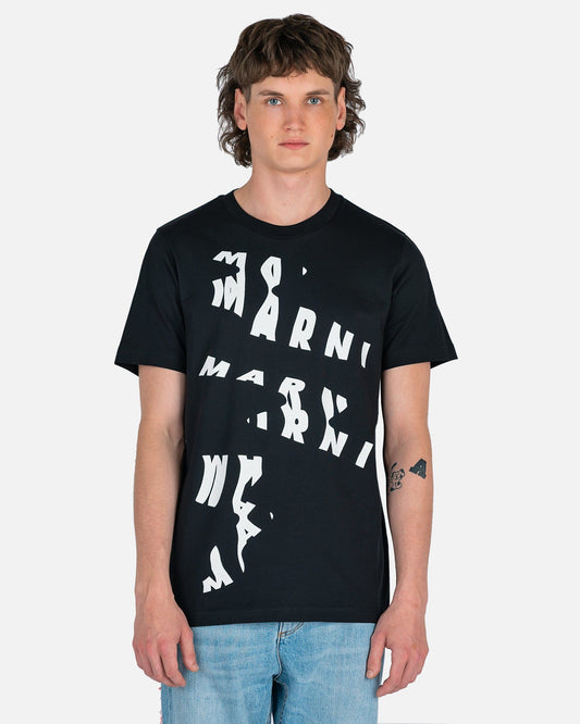 Marni Men's T-Shirts Scanned Logo T-Shirt in Black