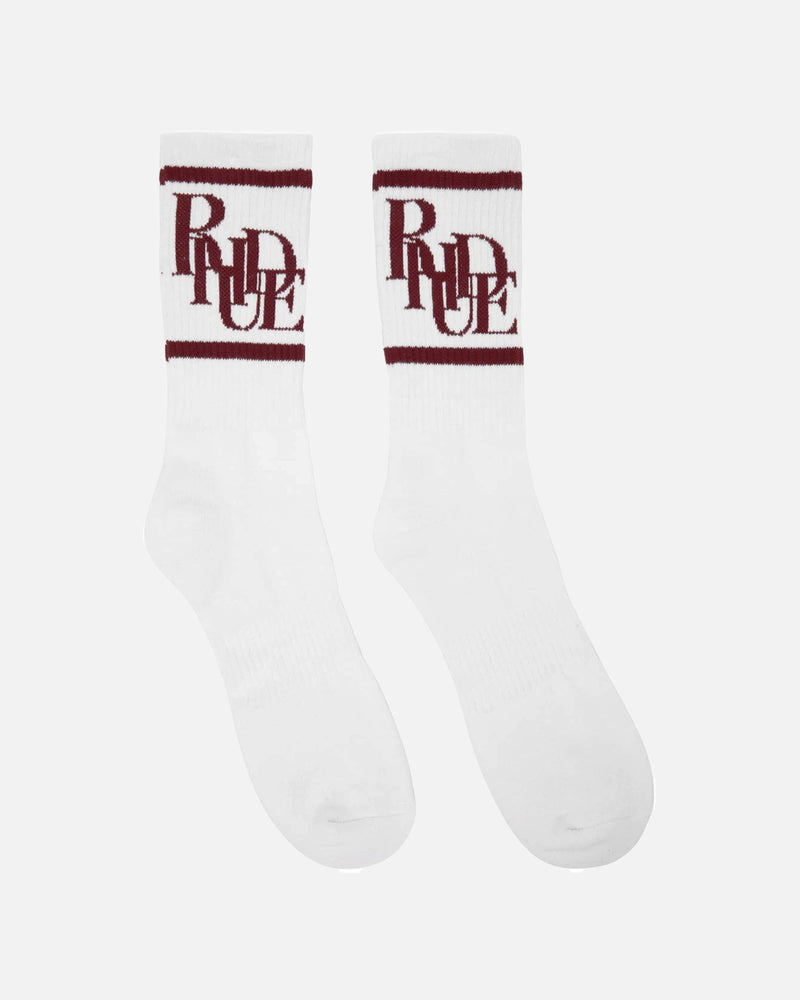Rhude Men's Socks O/S Scramble Logo Socks in White/Maroon