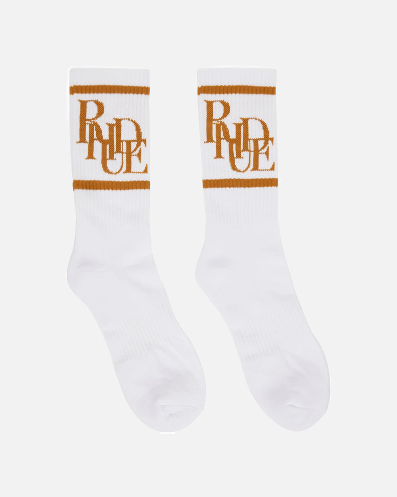 Rhude Men's Socks O/S Scramble Logo Socks in White/Mustard