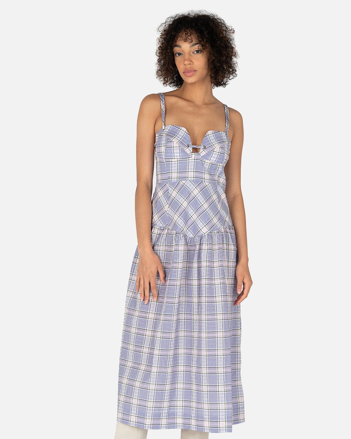 Seersucker Check Dress in Persian Violet Seersucker Check Dress in Persian Violet