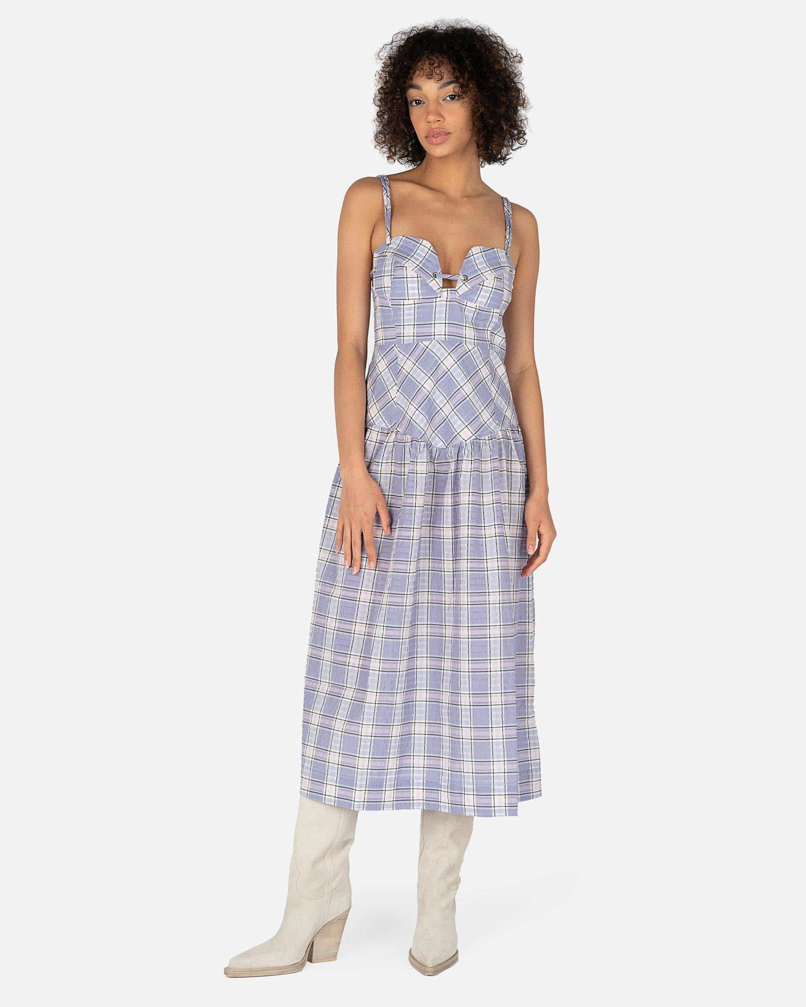 Seersucker Check Dress in Persian Violet Seersucker Check Dress in Persian Violet